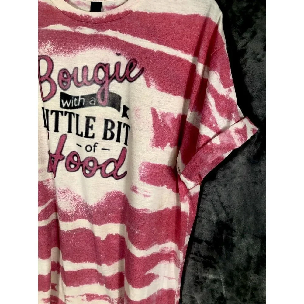 Bougie With A Little Bit Of Hood Women’s T-Shirt Tie Dye Bleached Extra Large - Picture 4 of 11